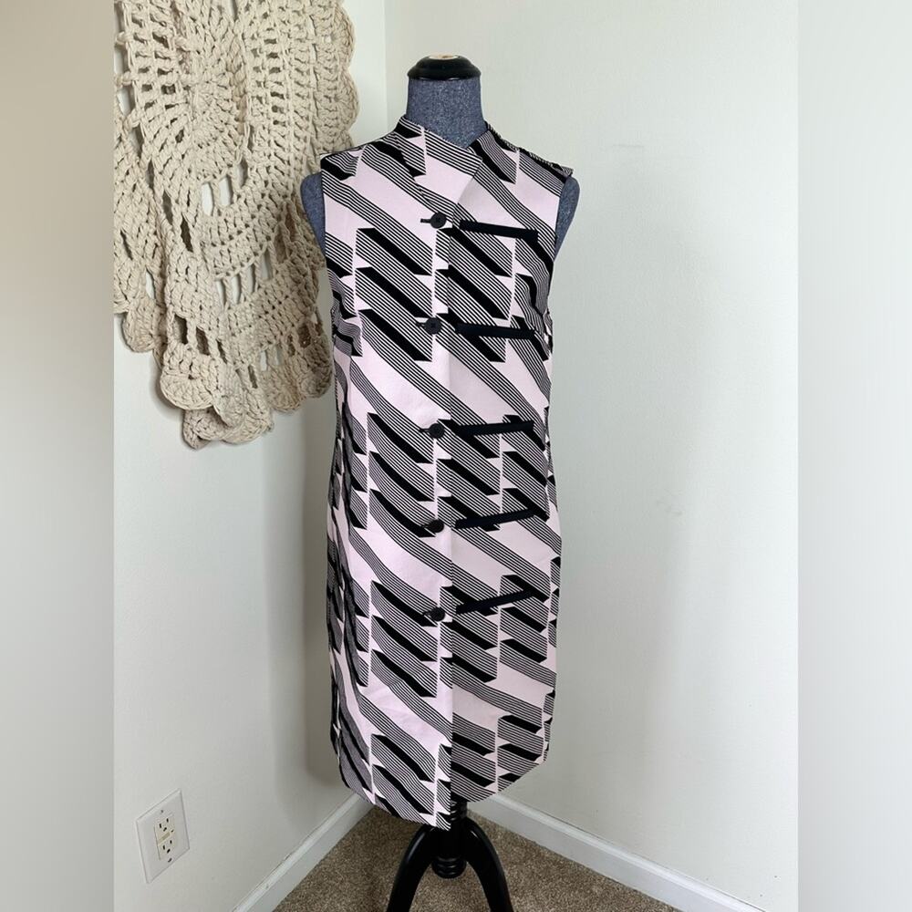 Opening Ceremony Pink and Black Zigzag Geometric Midi Dress Size Medium